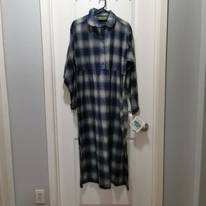 Plaid Maxi Dress - Blue and White